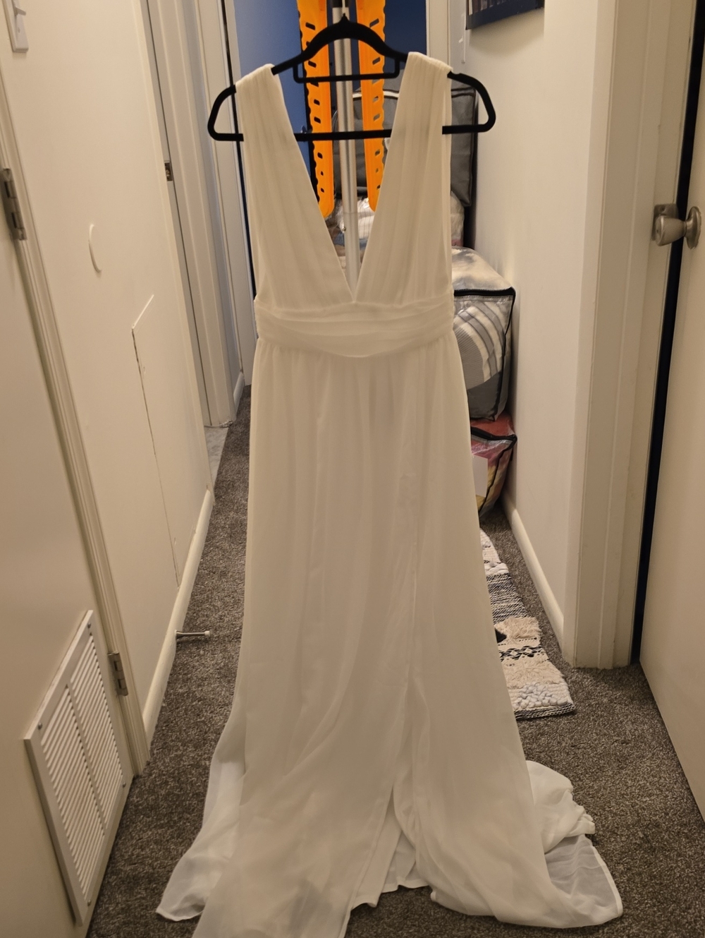NWT Lulu's Ivory Plunging V-Neck Chiffon Dress